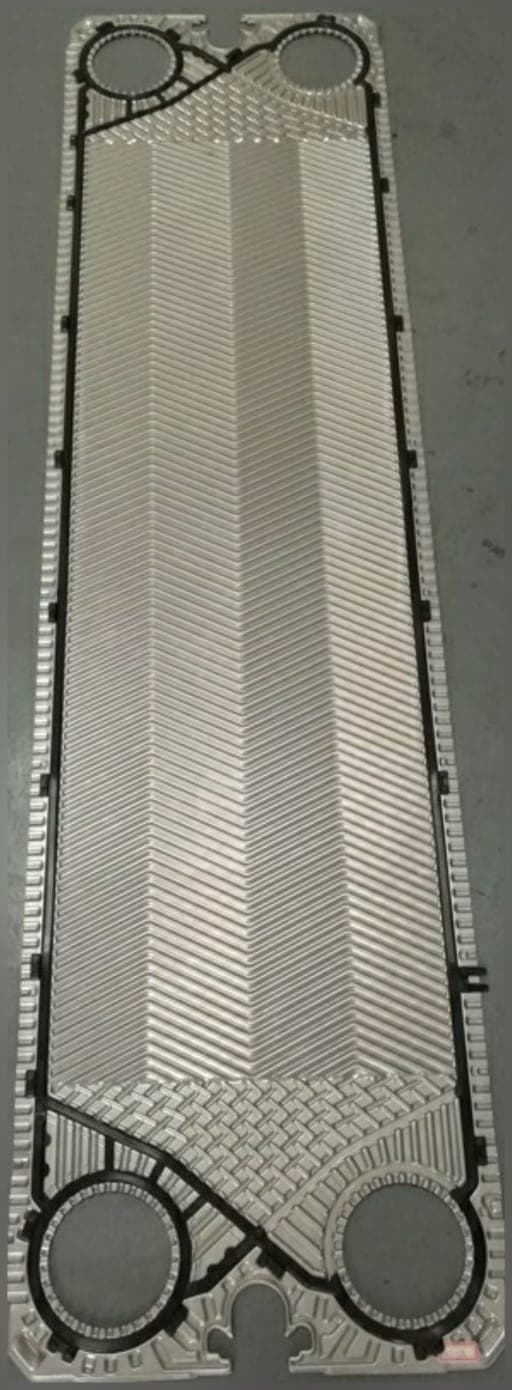 A plate with its gasket fitted. For the Kelvion NT100X, supplied by Synergizing Technologies.