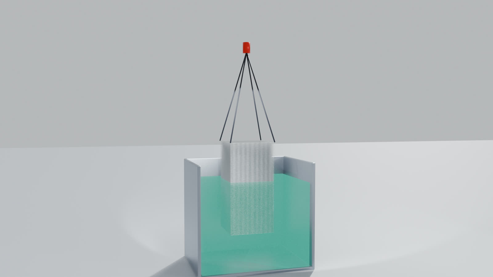 The other way to clean: a plate pack lifted on a hoist into a cleaning bath at a service workshop.